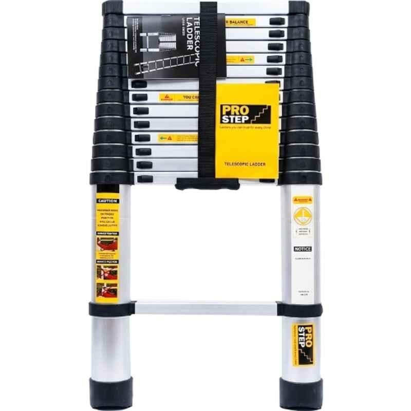 Pro Step 15 Step 15ft Aluminium Silver Foldable Telescopic Ladder with 2 Years Warranty, PSTL44-06