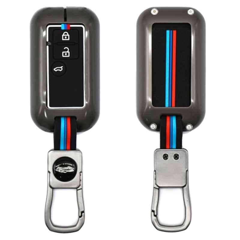 Kingsway Gunmetal Grey 3 Buttons Silicone Car Key Cover with Keychain for All Maruti Suzuki Cars