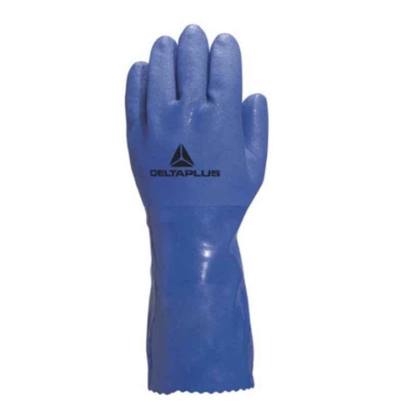 Deltaplus VE780 Cotton PVC Coated Blue Safety Gloves, Size: 8