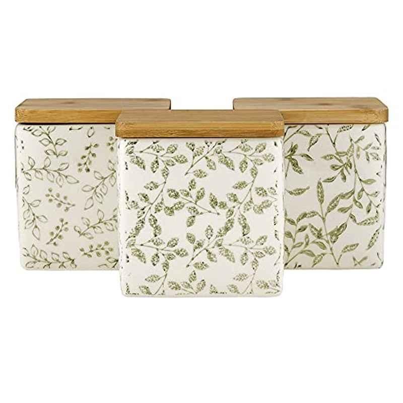 Ladelle 805053 Repose 600ml Ceramic Green Floral Design Canister