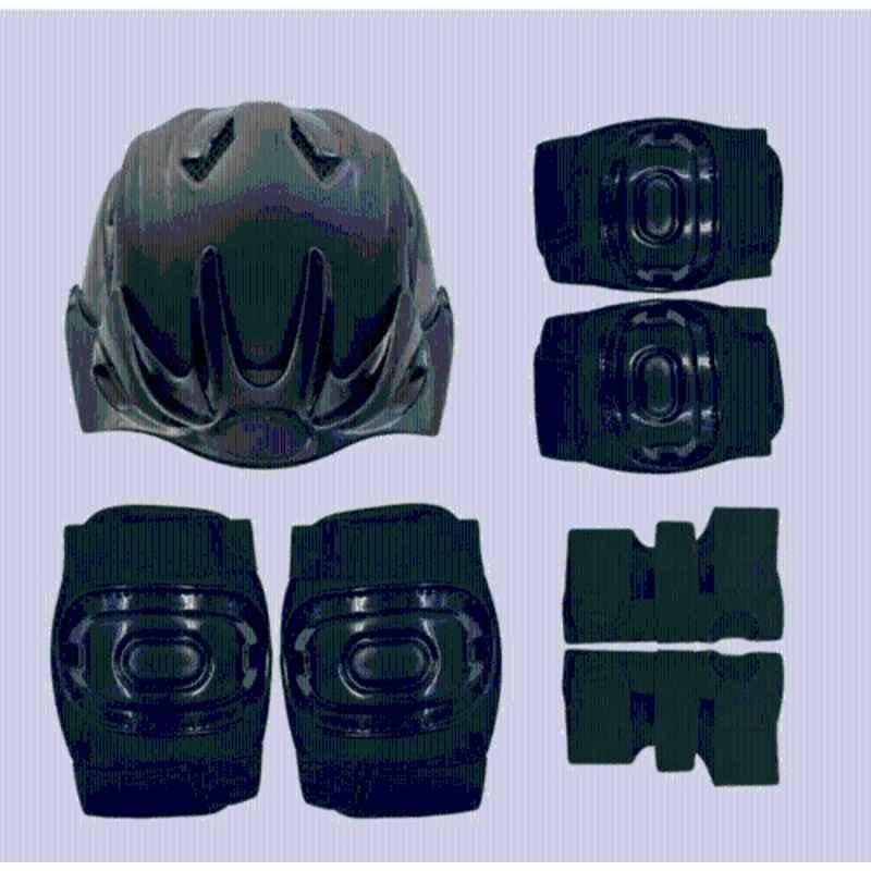 STYRKR 7 Pcs 55cm Plastic & EVA Foam Black Skating & Cycling Safety Kit for 6-13 Age Group Kids