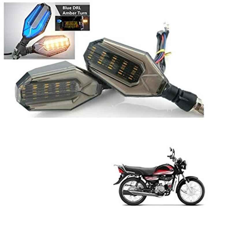Kozdiko 4 Pcs Plastic Front & Rear U Shape Dual Color DRL LED BIke Indicator Set for Hero HF Down