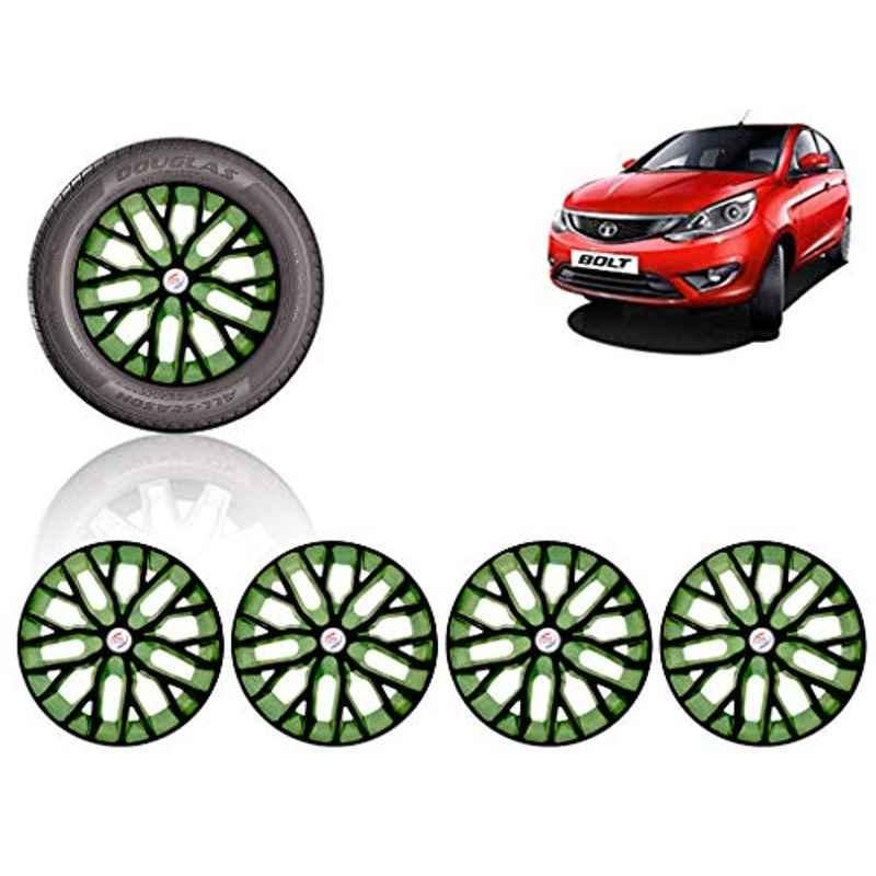 Auto Pearl 4 Pcs 14 inch ABS Black & Green Press Type Fitting Car Wheel Cover Set for Tata Bolt
