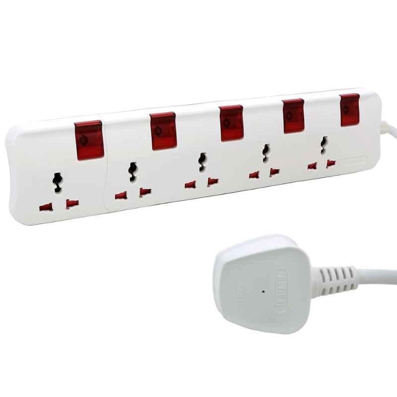 Legrand 13A 250V 5m 5 Multi-outlet Flat Extension Board with 2 USB Ports, 698575 (Pack of 5)