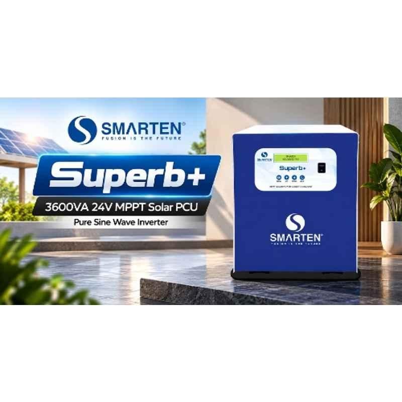 Smarten Superb+ 3600VA 24V MPPT Solar PCU | Pure Sine Wave Inverter | 70A MPPT | LCD Display | 3 Years Warranty