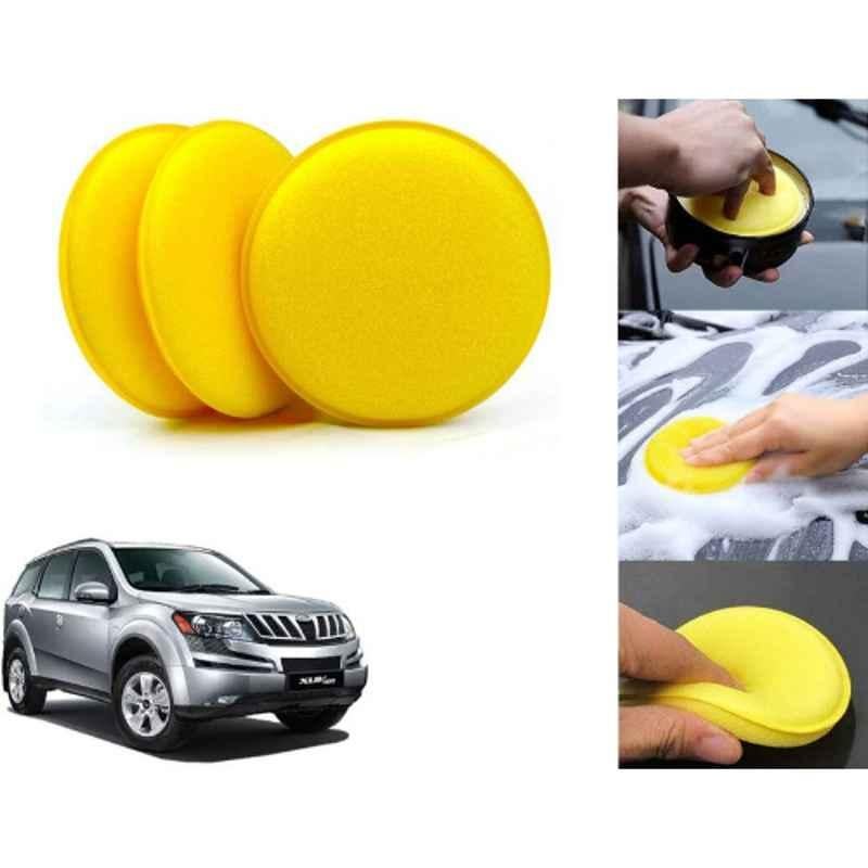 Auto Pearl Polyurethane Beige Washing & Waxing Polish Foam Sponge for XUV 500 2015 (Pack of 3)