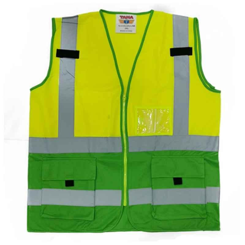Taha Polyester Yellow & Green SJ 4 Line Safety Jacket, Size: L