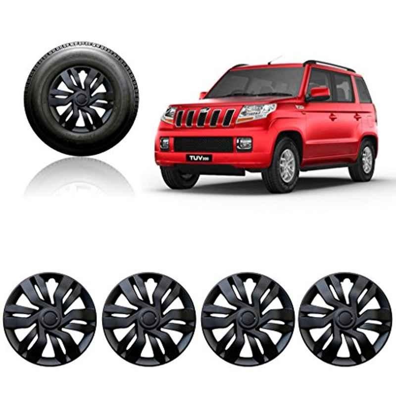 Auto Pearl 4 Pcs 15 inch Black Press Fitting Wheel Cover Set for Mahindra TUV 300