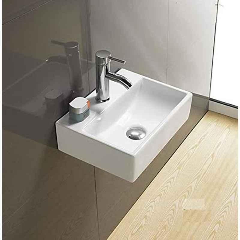 Generic Ceramic Wall Hung Wash Basin Dimension(16 X 11.5 Inch)/Glossy Finish/Wall Hung/Wall Mounted Bathroom Sink/Super White Color