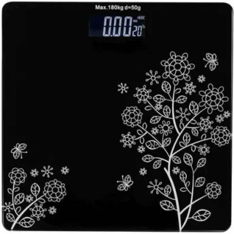 Titan Scales 180kg Glass Black Flower Personal Digital Weighing Scale, TSPS02
