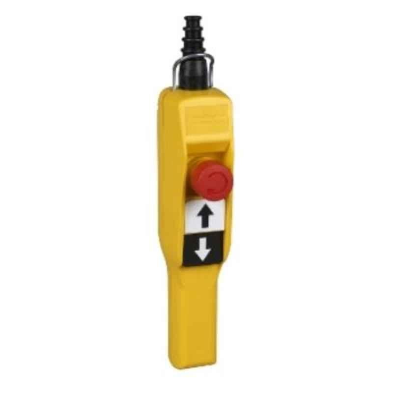 Schneider 1-NO Plastic Yellow 2 Push Button Pistol Grip Pendant Control Station with 1 Emergency Stop NC, XACA2013