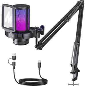 Maono 50Hz-20kHz USB RGB Podcast Microphone with Adjustable RGB Lights & Noise Cancellation, DGM20S