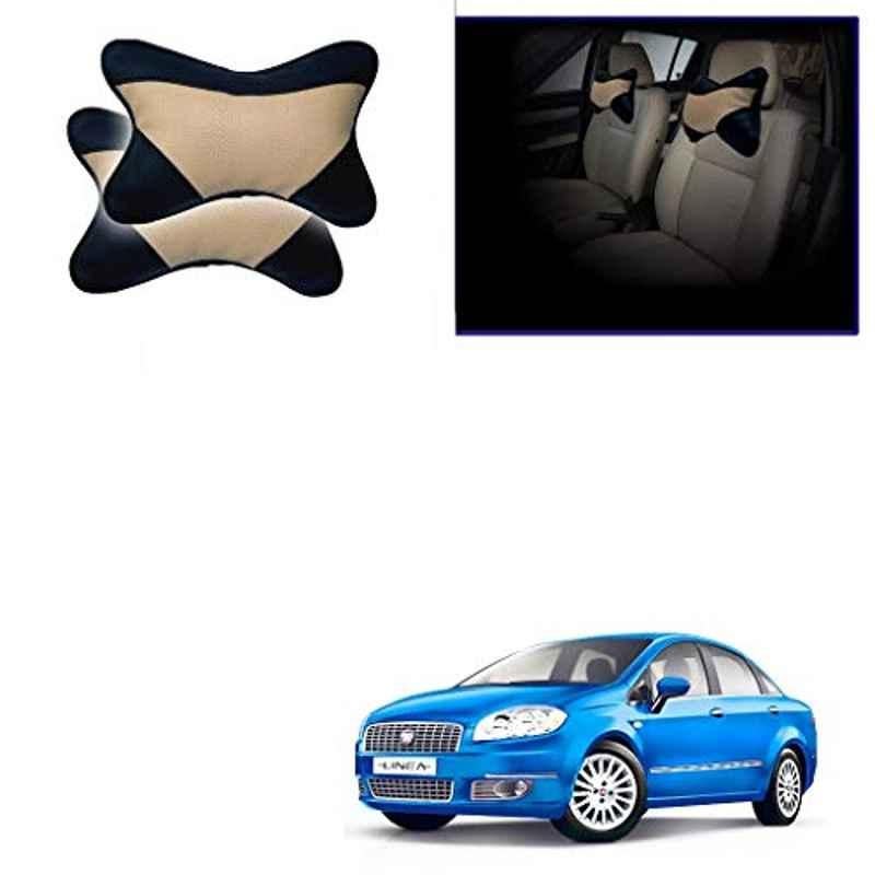 Kozdiko 2 Pcs Beige & Black Car Neck Rest Cushion Pillow Set for Fiat Linea Classic