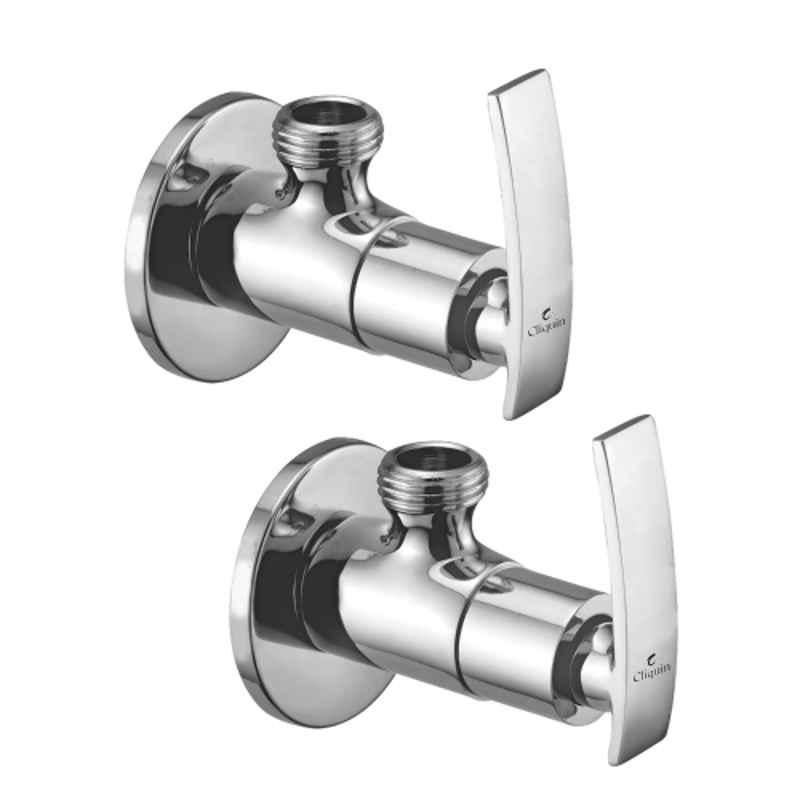 Cliquin Desire Brass Silver Chrome Wall Mounted Angle Valve with Wall Flange (Pack of 2)