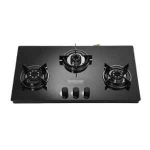 Hindware Coral Blk 3B Glass Top Cooktop with 3 Brass Burner & Manual Ignition, CT 100305
