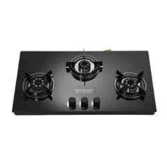 Hindware Coral Blk 3B Glass Top Cooktop with 3 Brass Burner & Manual Ignition, CT 100305