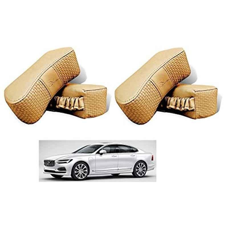 Kozdiko 4 Pcs CV Designer Beige Leatherite Neck Rest Car Cushion Pillow Set for Volvo S90