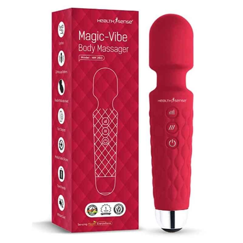 HealthSense Magic-Vibe HM 260 Silicone & ABS Cherry Cordless Handheld Body Massager for Pain Relief & Rechargeable Vibration Machine