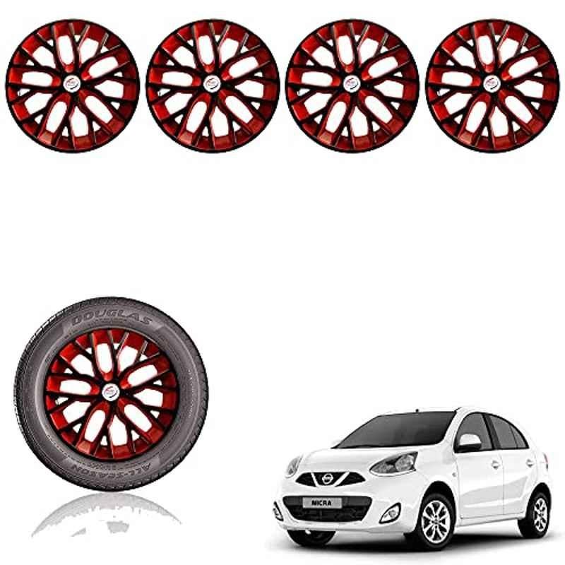 Auto Pearl 14 inch ABS Black & Red Car Hub Cap Wheel Cover for Micra 2015