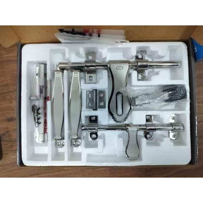 Plantex Stainless Steel Door Kit for Single Door/Door Hardware/Door Accessories 10 inch Al-Drop, 8 inch Latch, 7 inch 2 Handles, 6 inch Tower Bolt and 5 inch Door Stopper Rajwadi, Combi