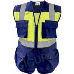 Sicuro SI24 Polyester Blue Sleeveless Reflective Safety Jacket, Size: Free