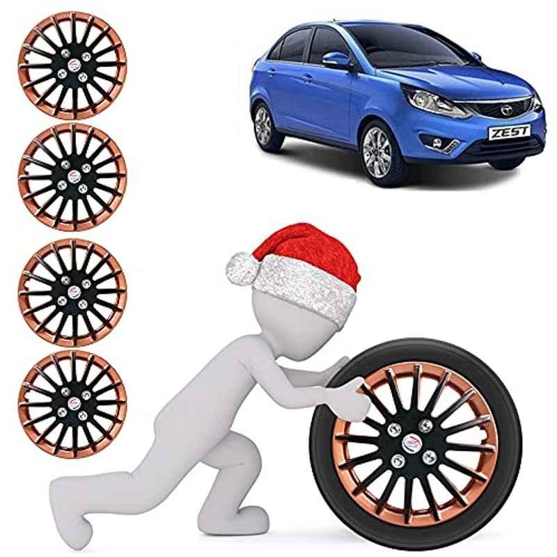 Auto Pearl 4 Pcs 15 inch ABS Black & Copper Car Wheel Cover Set for Tata Zest