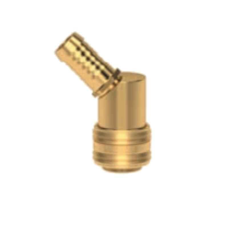 Ludecke ES13T-45 13mm Single Shut Off Quick Connect Coupling with 45 Degree Angle Hose Barb