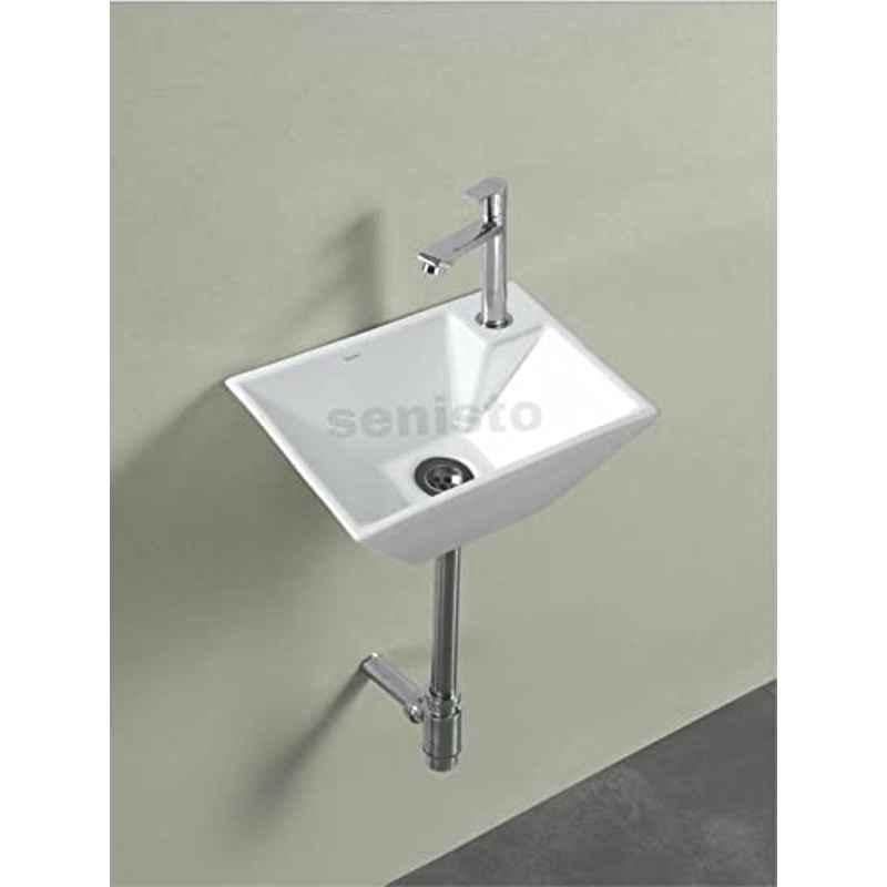 Generic Senisto Wall Hung/Table Top Premium Ceramic Slim Rim Wash Basin/Vessel Sink (Sogo, White, 15X11X5 Inch)