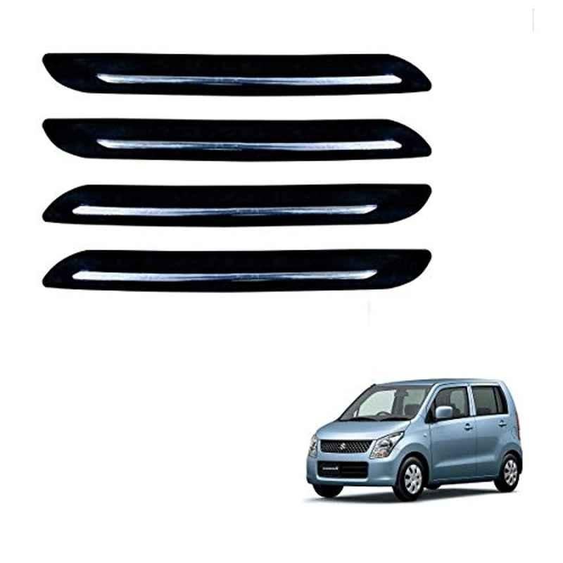Kozdiko 4 Pcs PVC Black Car Bumper Protector Set with Chrome Strip for Maruti Suzuki WagonR Type-2 2010-Present
