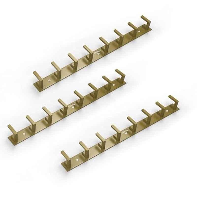 Plantex Aluminum Antique Brass Hook Rail with L-Shape Hooks for Walls of Bathroom/Kitchen Hook Rail Bar for Clothes/Towel/Keys (Pack of 3)