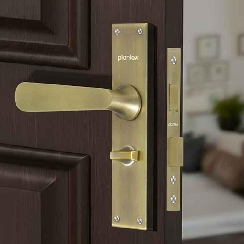 Plantex Stainless Steel Door Lock Bathroom Door Lock/Mortise 8inch Keyless Plate Handle Set for Home/Bathroom/Storeroom/Balcony/Office DTM-659, Antique Brass
