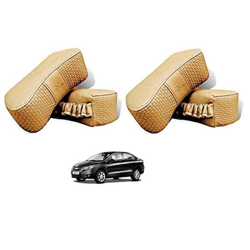 Kozdiko 4 Pcs CV Designer Beige Leatherite Neck Rest Car Cushion Pillow Set for Chevrolet Sail