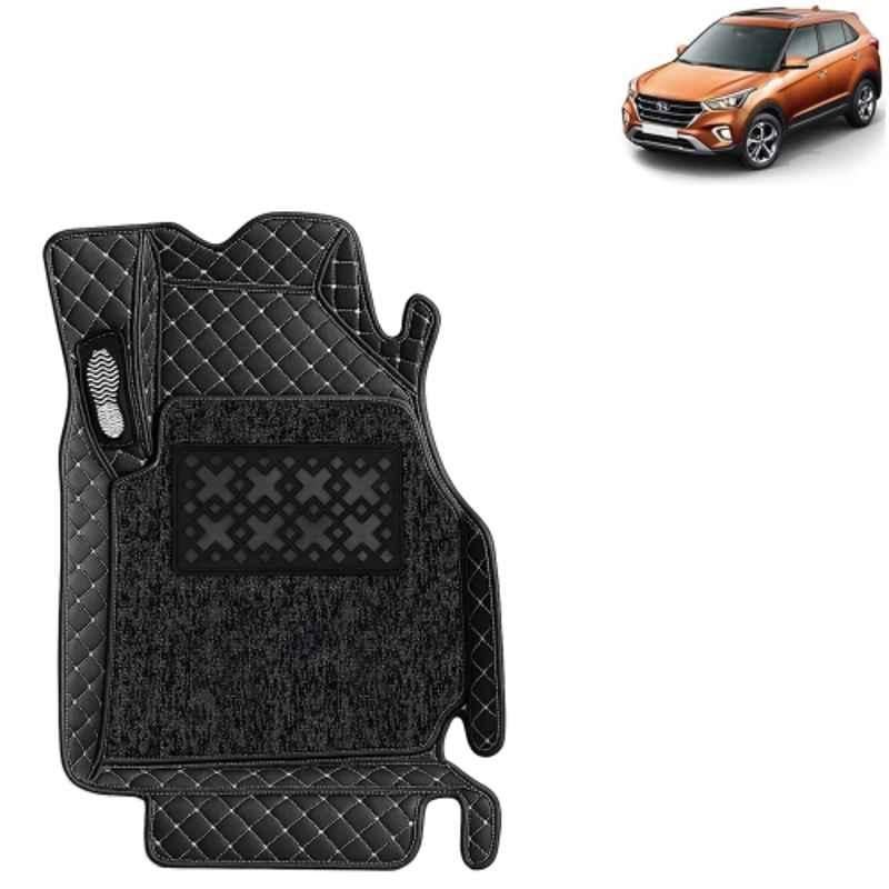 Kingsway 3 Pcs Premium 7D 100% Waterproof & Washable PU Leatherette Classic Black Car Floor Mat Set for Hyundai Creta 2018 to 2019 All Model