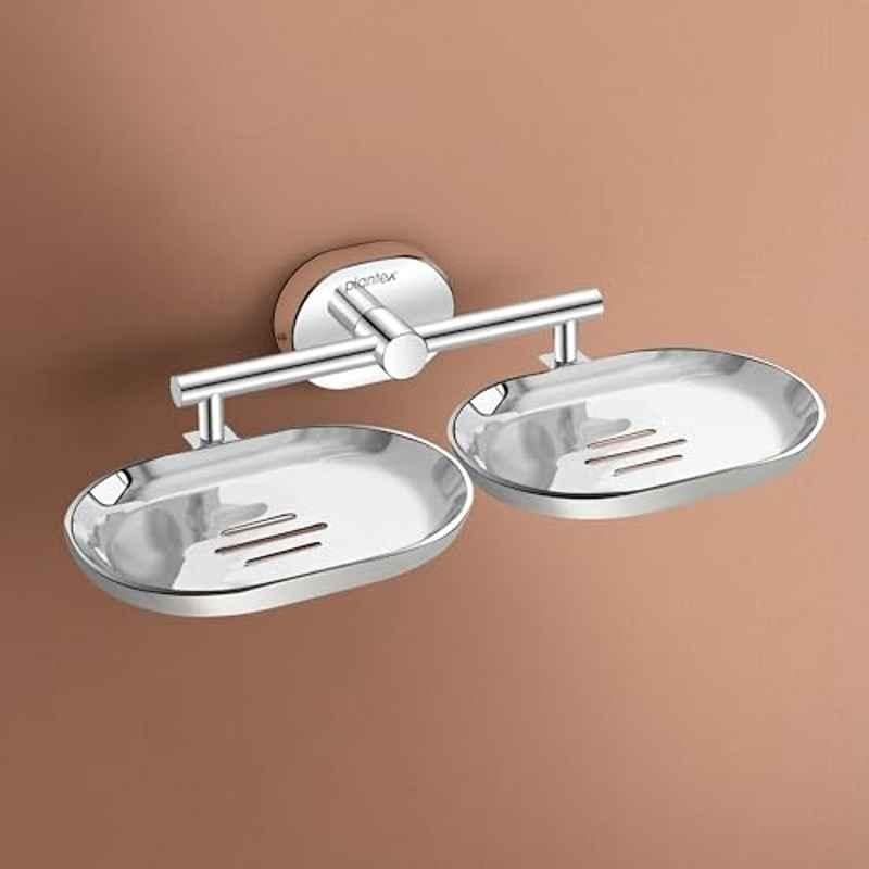 Plantex Stainless Steel Double Soap Dish for Bathroom/Soap Holder for Bathroom/Wall Mounted Soap Holder/Bathroom Accessories Chrome Finish Onix