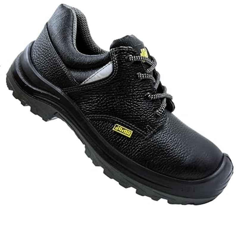 Jama Phoenix Leather Steel Toe Black Safety Shoes with PU Sole Double Density, JR 003, Size: 10