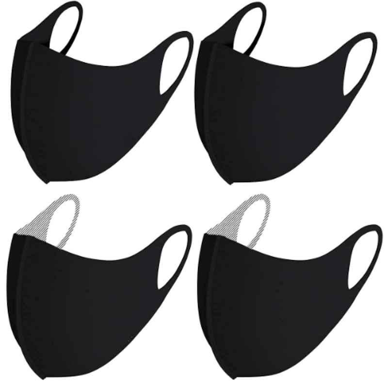 Arcatron 4 Pcs 4 Layer Polyester Black Super Breathable & Stretchable Face Mask Set, MK-PLUS-2S2C