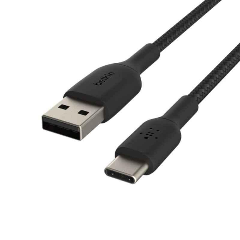 Belkin 1m Black Type C to USB A 2.0 Tough Unbreakable Braided Nylon Cable, CAB002bt1MBK