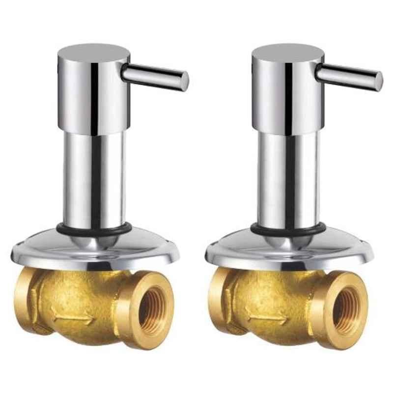 Drizzle Flora 2 Pcs 15mm Brass Chrome Finish Silver Concealed Stop Cock Set, ACON15FLORA2