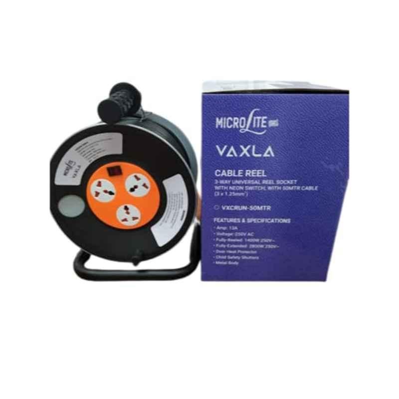 Microlite 13A Metal 50m Extension Cable Reel with 3 Universal Sockets