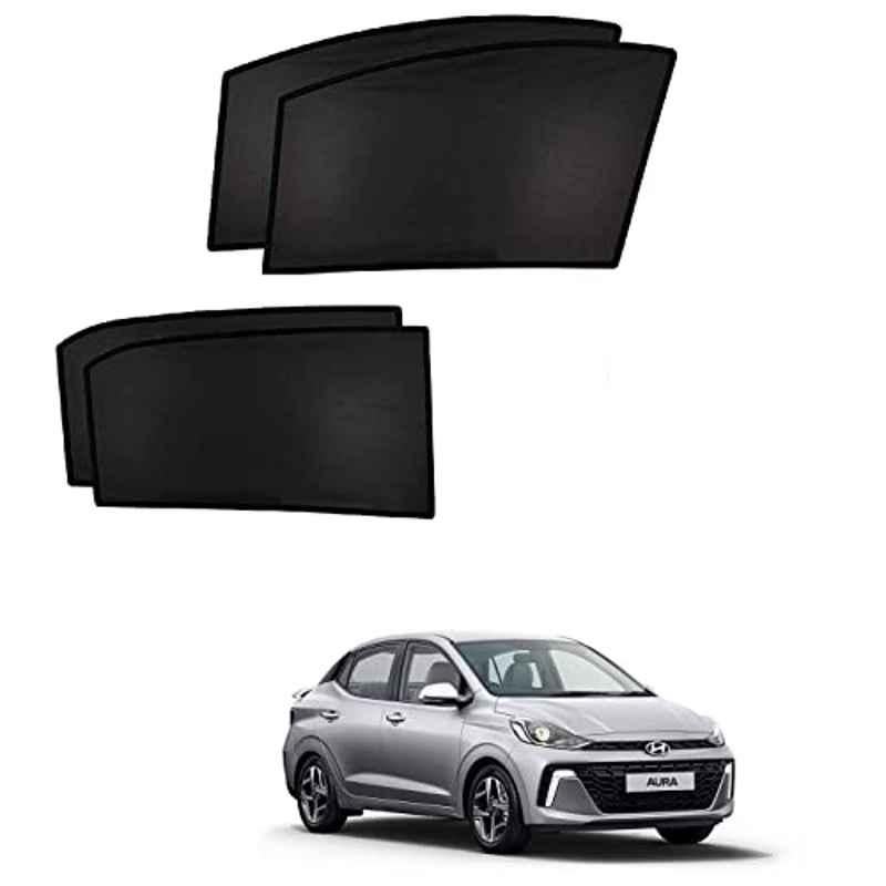 Kozdiko 4 Pcs Custom Fit Non Magnetic Curtains Mesh Car Sun Shade Set for Hyundai Aura Facelift