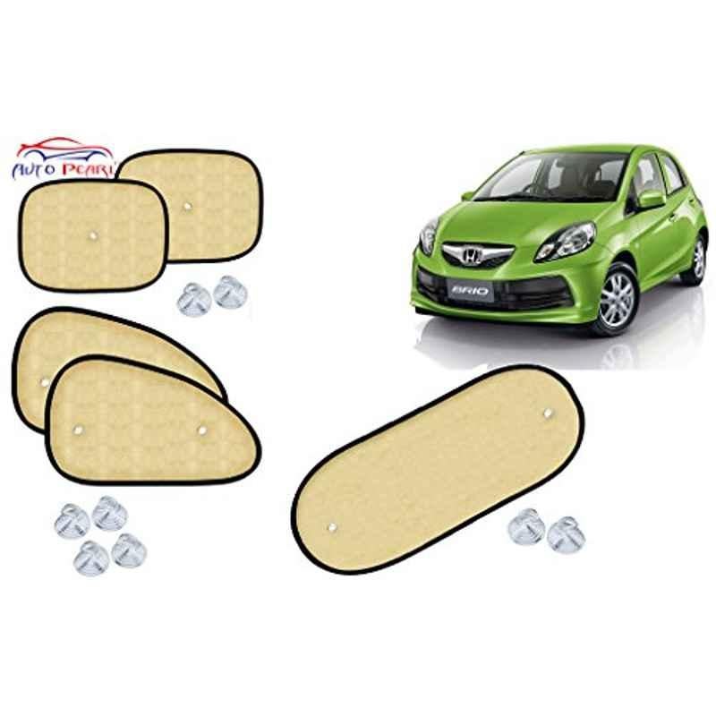 Auto Pearl 5 Pcs PVC & Mesh Beige Window & Rear Sun Shade Set for Honda Brio