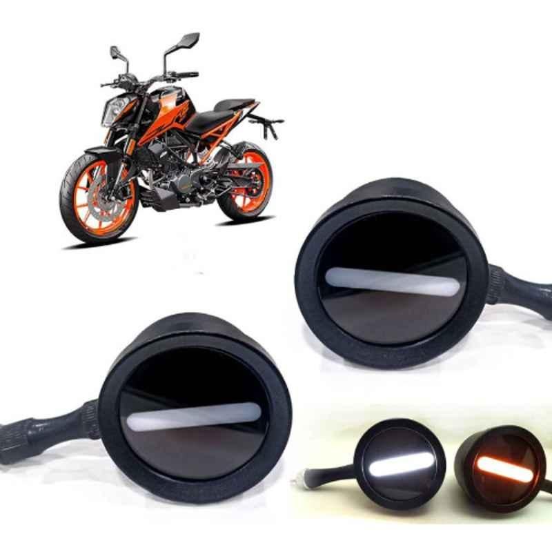 Auto Pearl 2 Pcs 12V Black Bike Front LED Indicator Light Set for KTM Duke 200, F280
