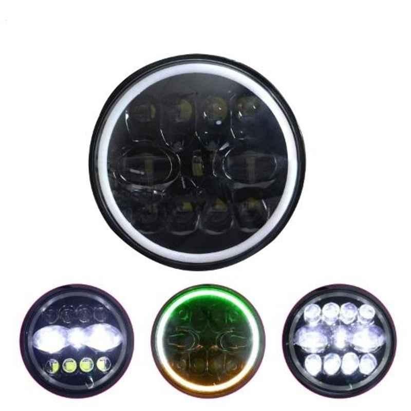 AllExtreme EX7SB22 11 LED 75W 7 inch Round LED Headlight with Full Ring Tricolor, DRL Angel Eyes & Hi-Low Beam