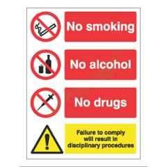 SUNSIGNS 150x200mm Vinyl & ACP Sheet No Smoking No Alcohol No Drugs Failure to Comply will Result in Disciplinary Procedures Signage, SS0227VNLM3HPIFAE