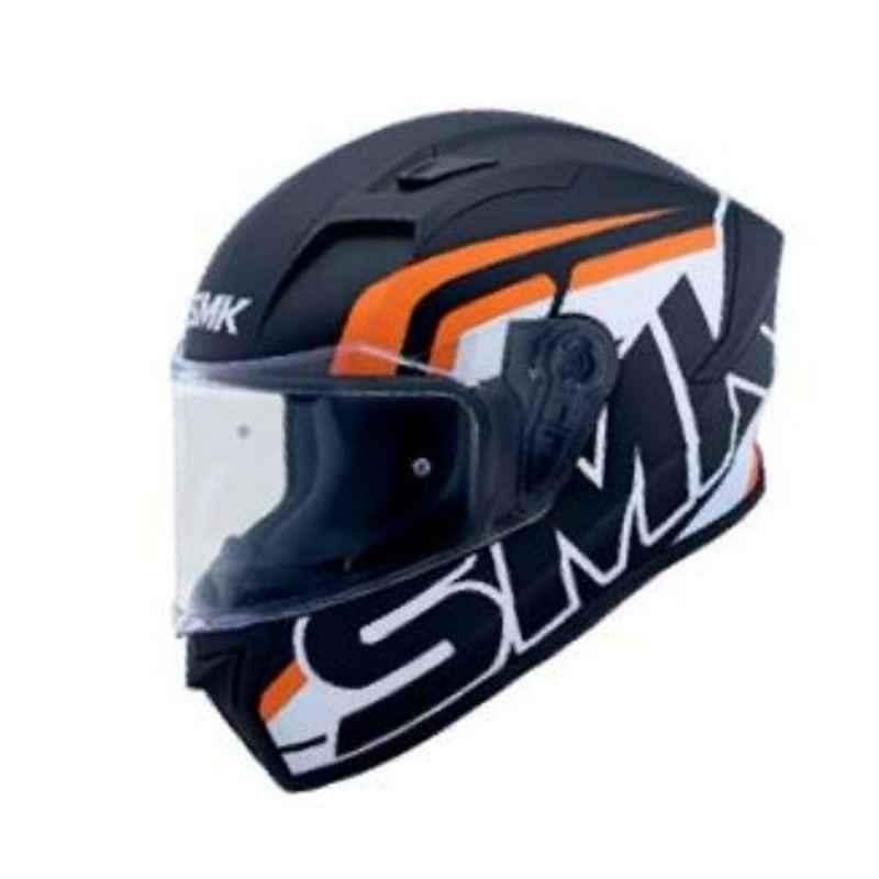 SMK Stellar Stage Black, Orange & White Full Face Motorbike Helmet, MA262, Size: XXL