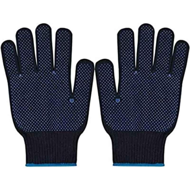 PVC & Cotton Blue Knitted Double Sided Dotted Gloves