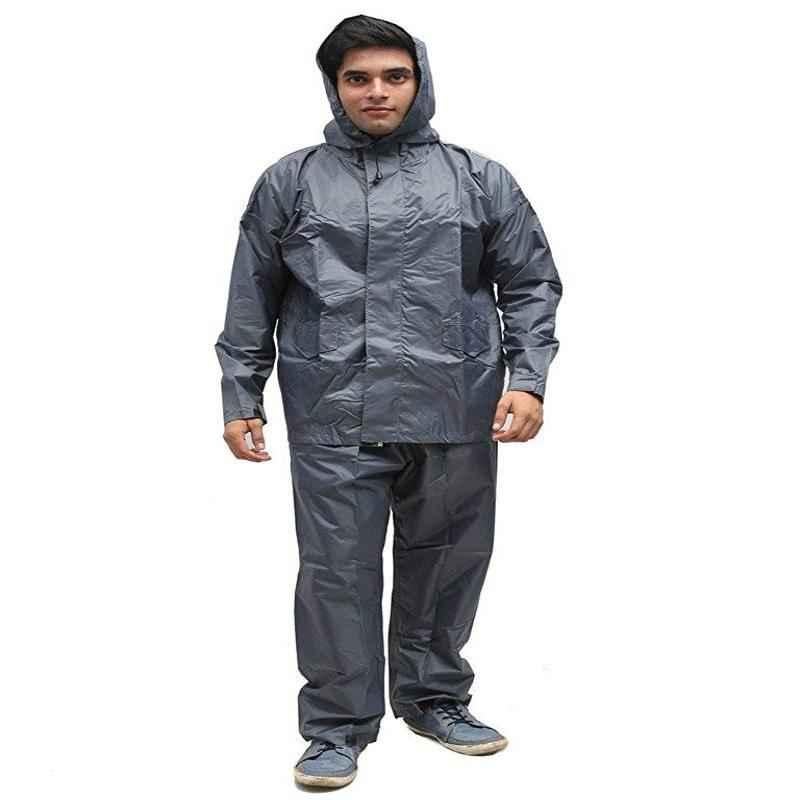 Duckback 666grey Rubberised Fabric Solid Men Raincoat, Size: L