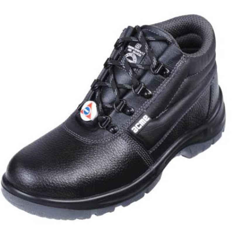 Acme Karoo Leather High Ankle Steel Toe Black Safety Shoes, Size: 7