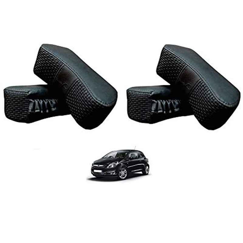 Kozdiko 4 Pcs CV Designer Black Leatherite Neck Rest Car Cushion Pillow Set for Opel Corsa