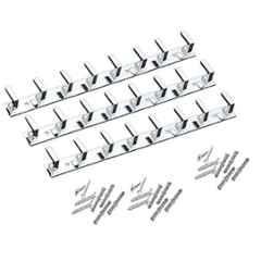 Onjecx 8 Pin Stainless Steel & Aluminium Silver L-Type Wall Mount Cloth Hanger with 12 Screw & 12 Grip, LHS08SS3 (Pack of 3)